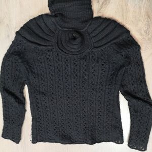 Y2K vintage Catherine Malandrino wool mesh pointelle long sleeve knit turtleneck